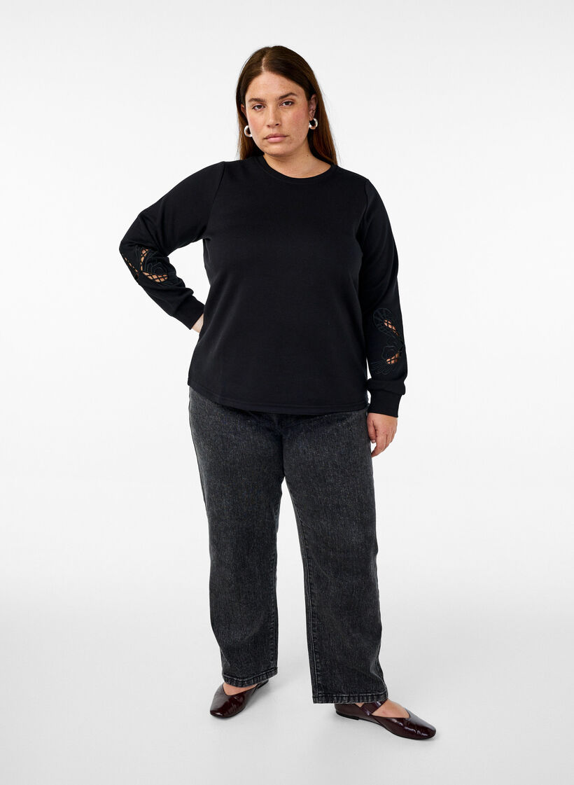 Sweatshirt with embroidered cut-outs, Black, Model image number 3