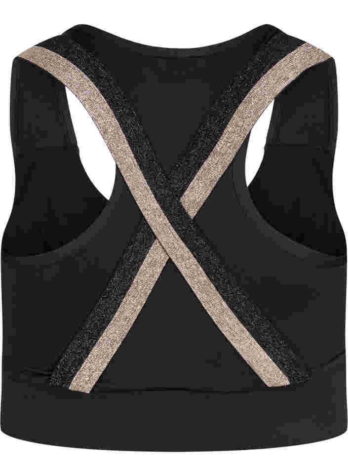 Sports bra with glitter and cross back, Black, Packshot image number 1