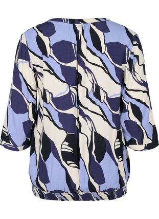 Printed viscose blouse with 3/4-length sleeves, Blue Abstract AOP, Packshot image number 1