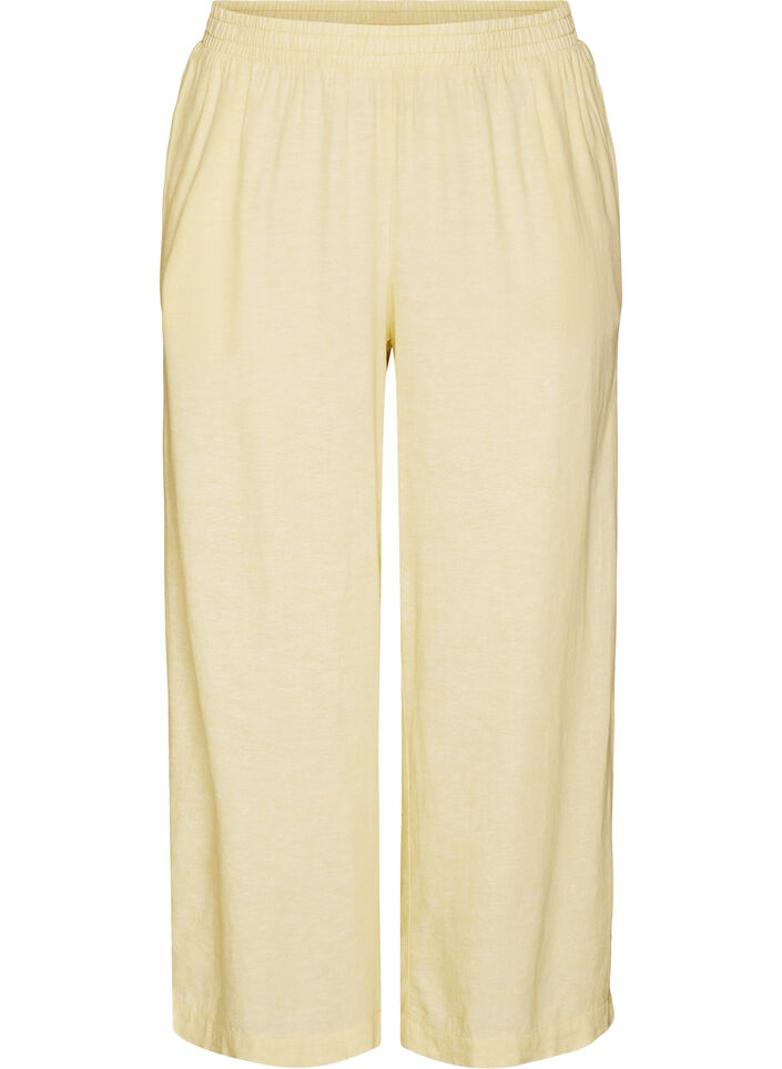 Wide-leg linen and viscose trousers, Yellow, Packshot image number 0