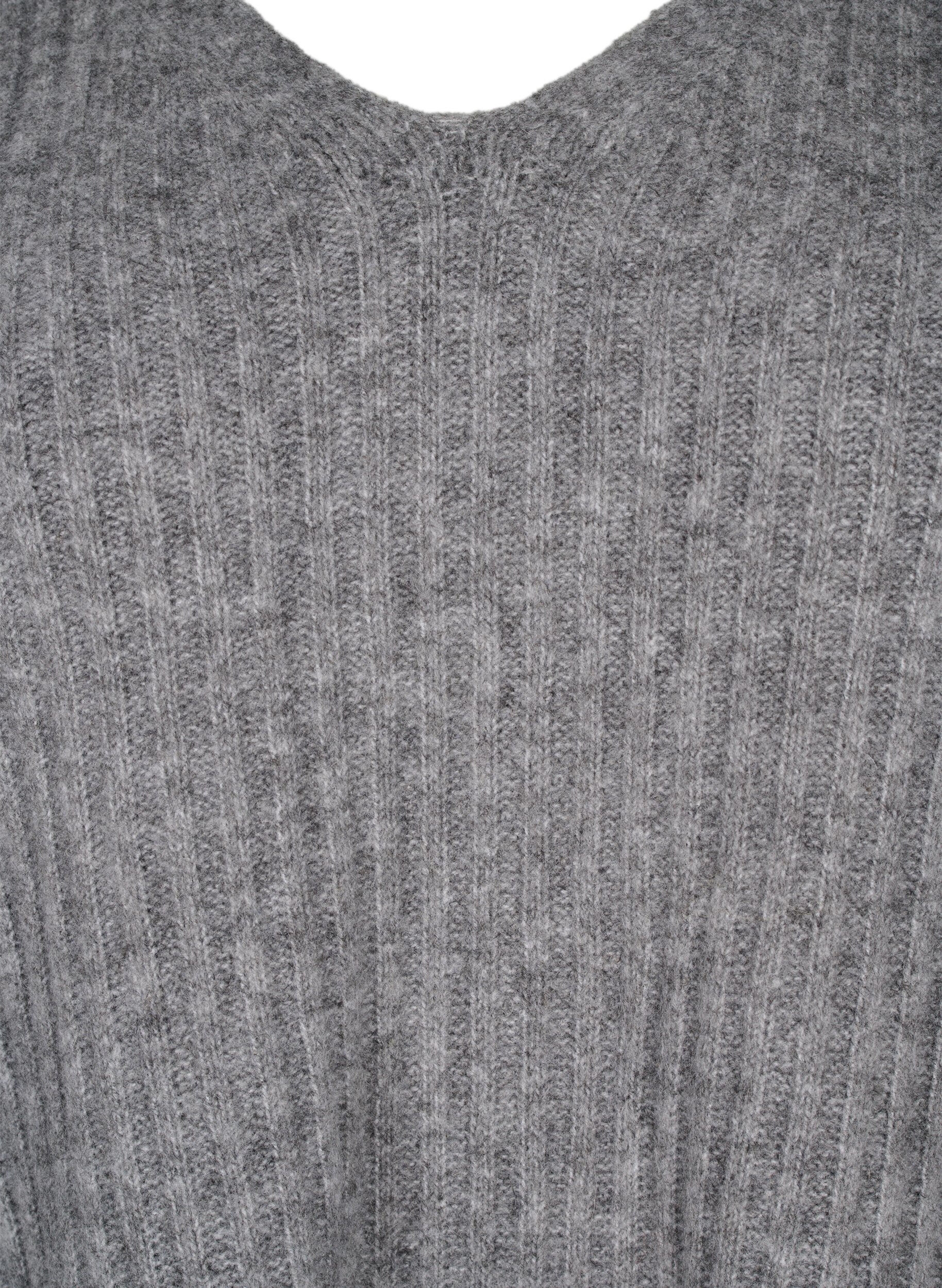 Zizzifashion Knit sweater with slit, Light Grey Melange, Packshot image number 2