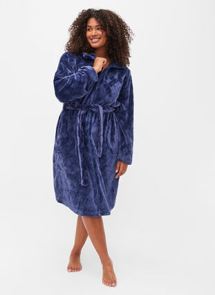 Dressing gown with zip and pockets, Peacoat, Model image number 2