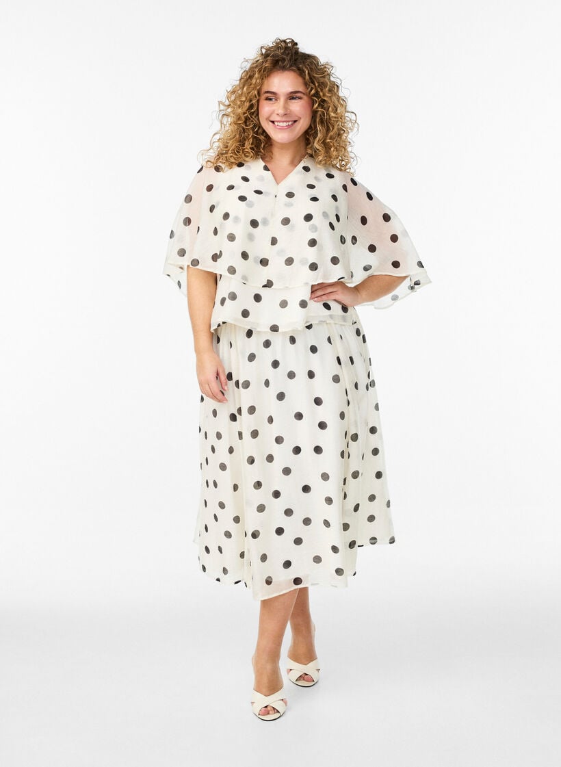 A-line midi skirt with polka dots, Vanilla, Model image number 1