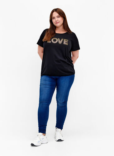 Cotton t-shirt with foil print, Black W. Love, Model image number 2