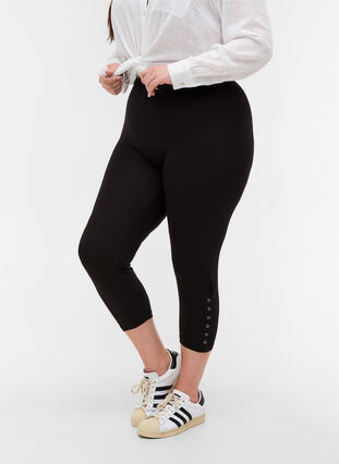3/4-length leggings with buttons, Black, Model image number 2