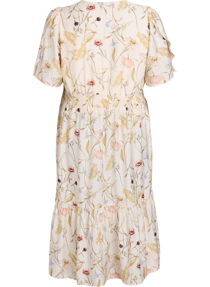 Floral midi dress with an A-line shape, Beige, Packshot image number 1
