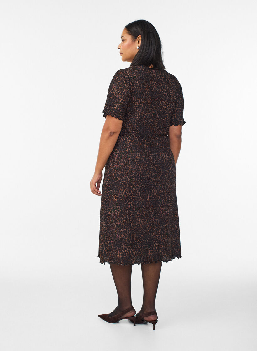 Textured midi dress with short sleeves, Brown, Model image number 1