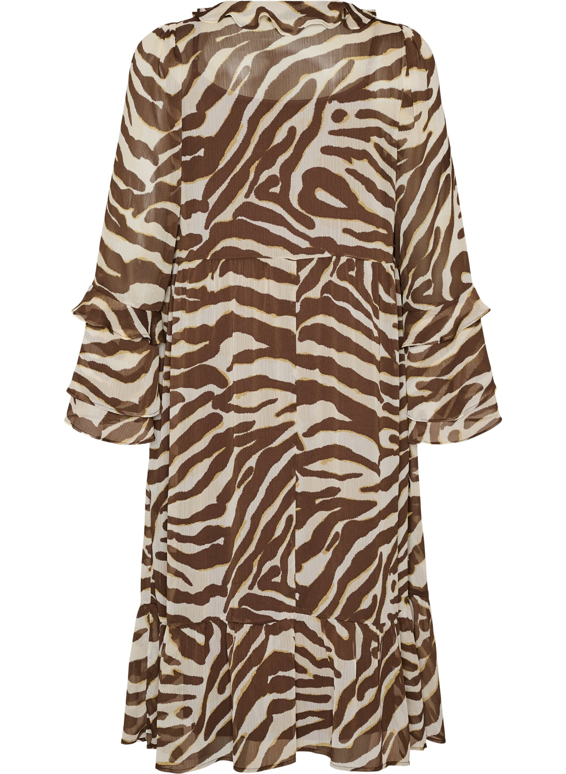 ZizzifashionMidi dress with ruffle details and V-neck, Brown, Packshot image number 1