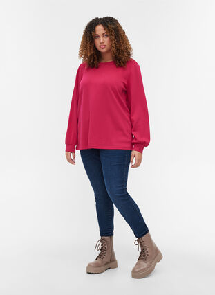 Sweatshirt with a round neckline and long sleeves, Cerise, Model image number 2