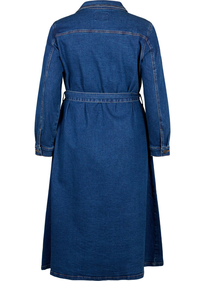 Midi shirt dress in denim with belt, Dark Blue Denim, Packshot image number 1