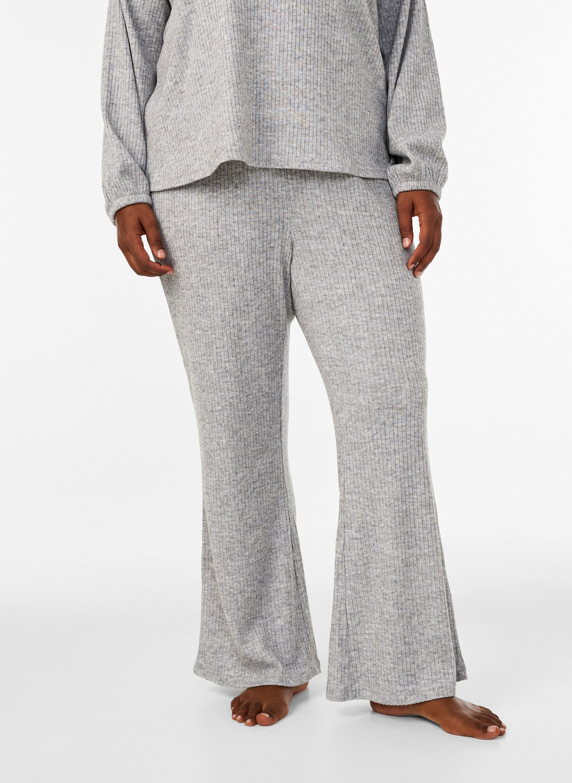 ZizzifashionJersey trousers with ribbed texture and flare, Grey, Model image number 2
