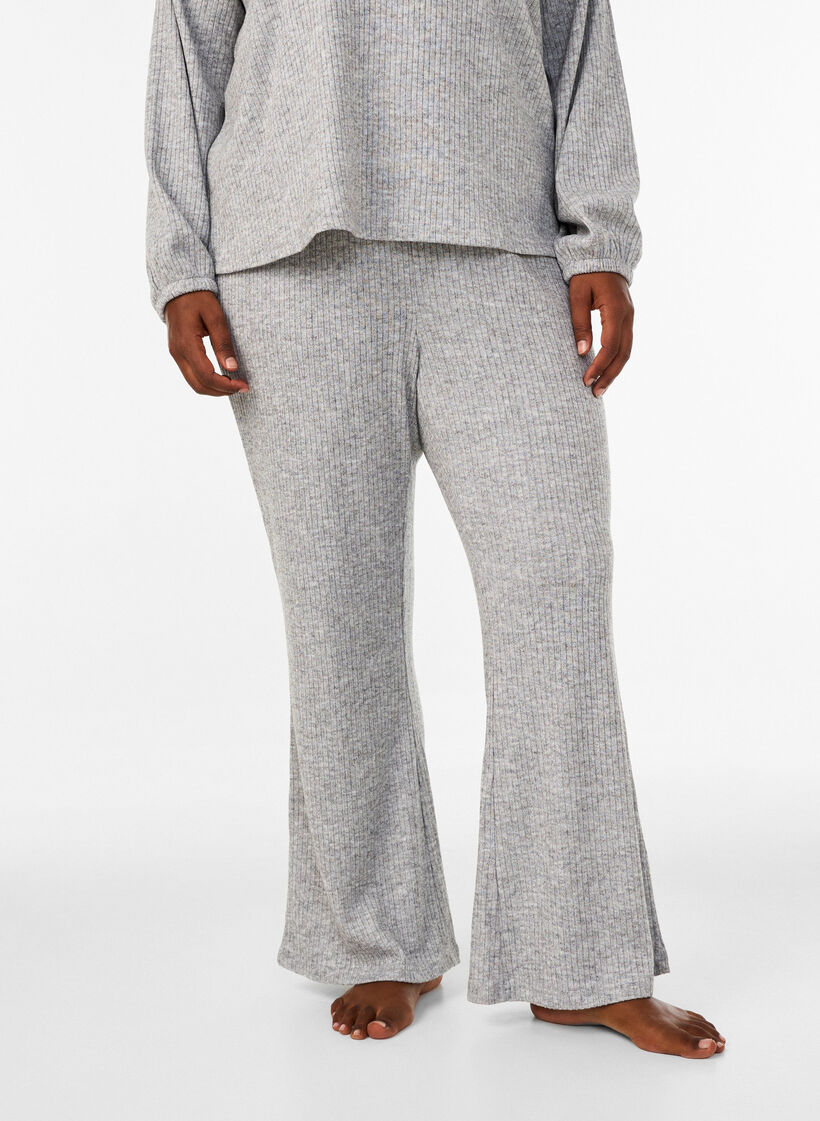 Jersey trousers with ribbed texture and flare, Grey, Model image number 2
