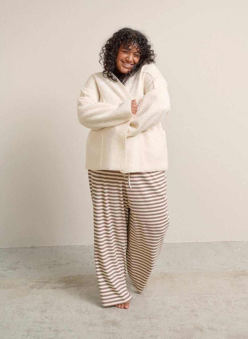 Striped pyjama trousers with a high waist and wide legs, Beige, Image image number 0