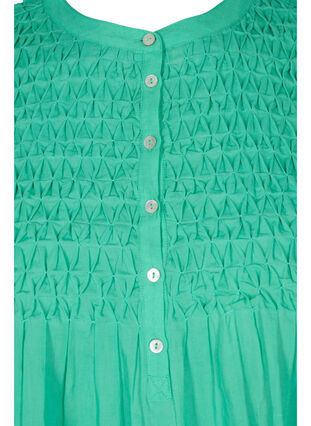 Cotton blouse with 3/4 sleeves and smock, Holly Green, Packshot image number 2