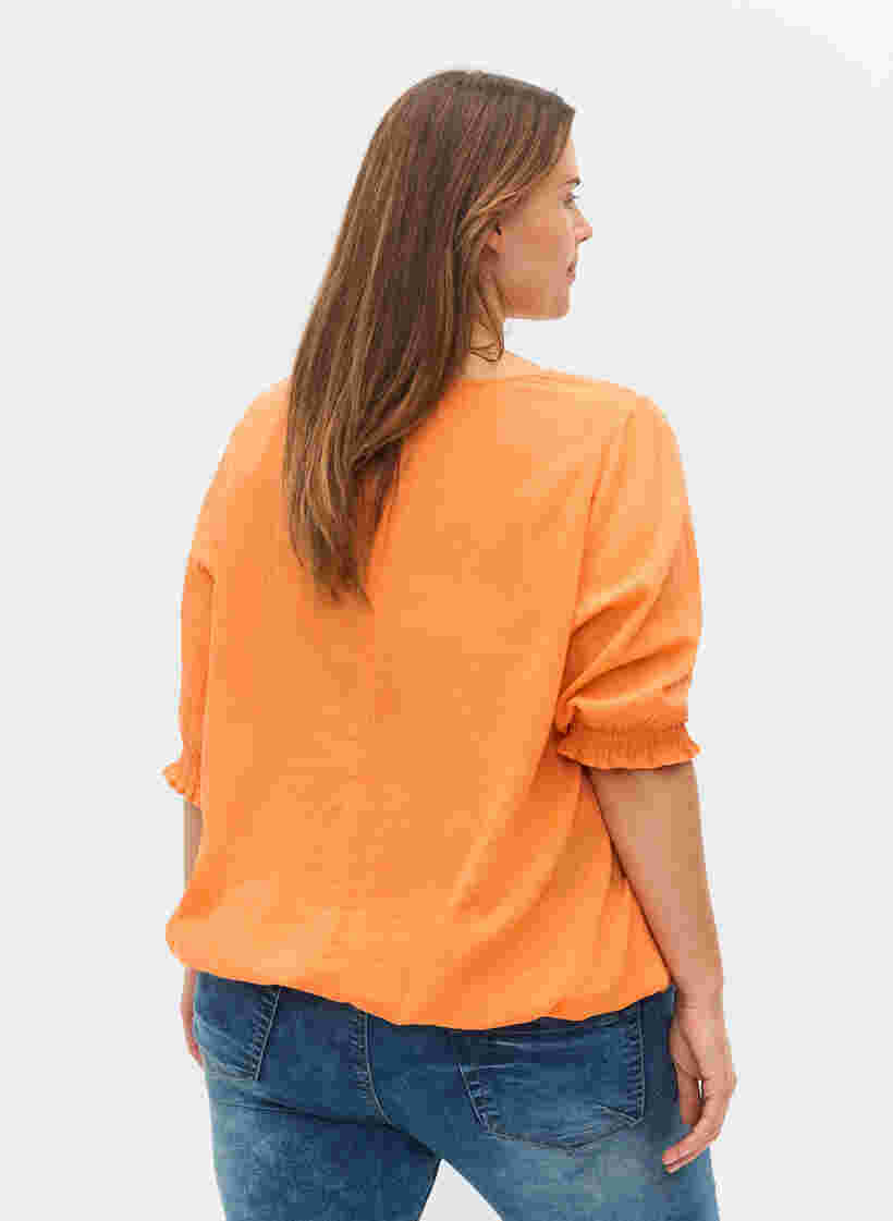 Short-sleeved cotton blouse with smock, Nectarine, Model image number 1