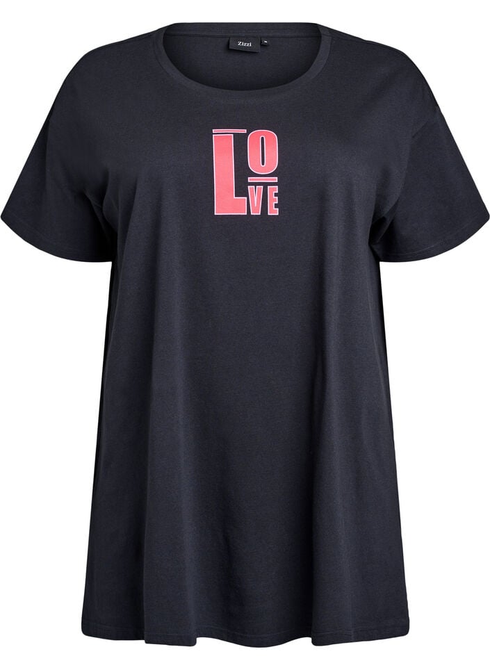 Long night T-shirt in organic cotton with print, Dark Grey, Packshot image number 0
