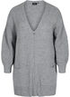 Long knitted cardigan with zip and pockets, Medium Grey Melange, Packshot image number 0