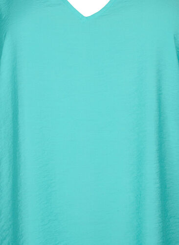 Short-sleeved viscose blouse with v-neck, Turquoise, Packshot image number 2