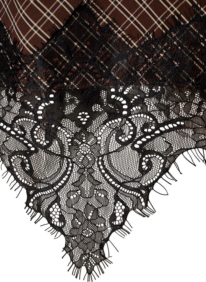 Midi skirt with lace trim and check pattern, Brown, Packshot