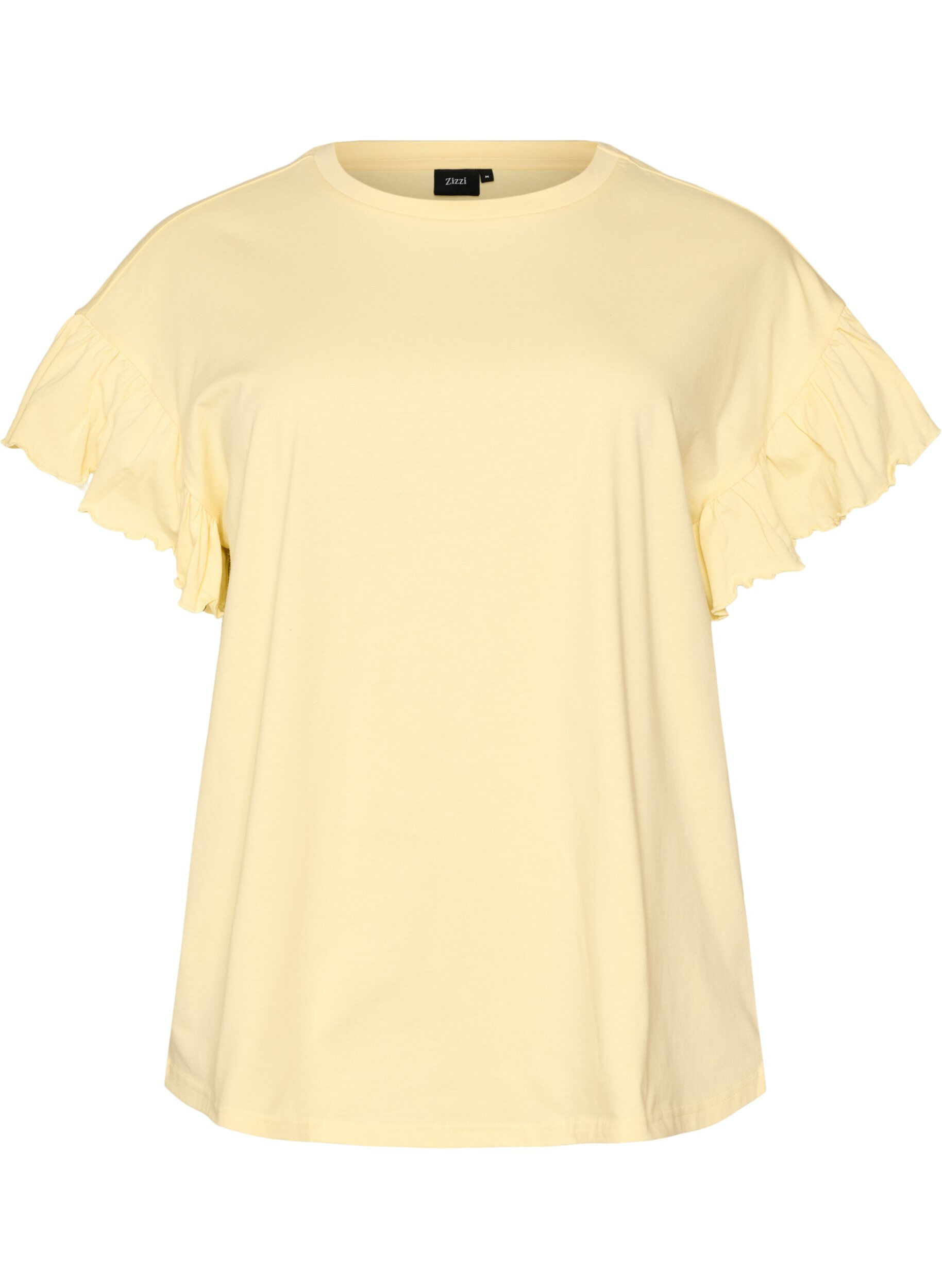 ZizzifashionOrganic cotton T-shirt with ruffle sleeves, Yellow, Packshot image number 0