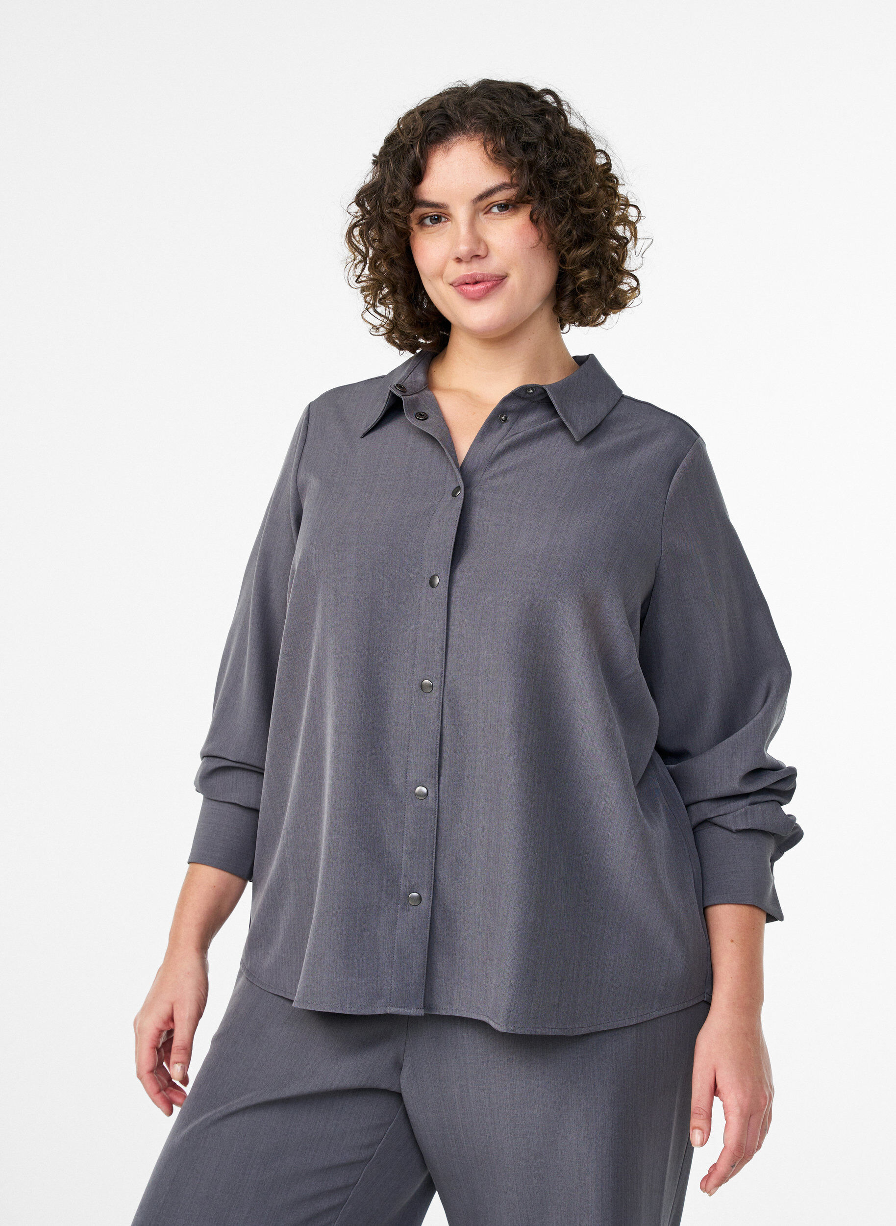 Zizzifashion Shirt with collar and press buttons, Grey, Model image number 0