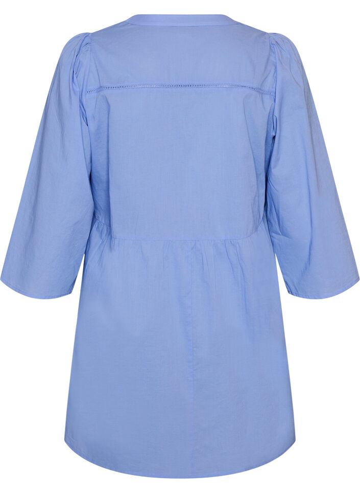 Cotton tunic with a V-neck and crochet trim, Blue, Packshot image number 1