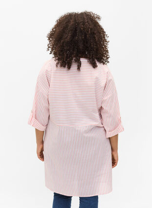 Striped tunic with buttons and 3/4-sleeves, Rose Tan Stripe, Model image number 1