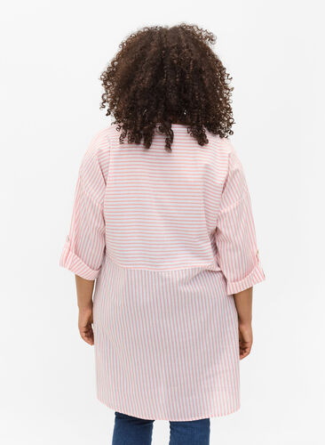 Striped tunic with buttons and 3/4-sleeves, Rose Tan Stripe, Model image number 1