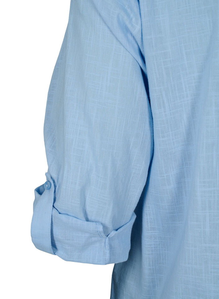 Shirt blouse in cotton with a v-neck, Serenity, Packshot image number 3