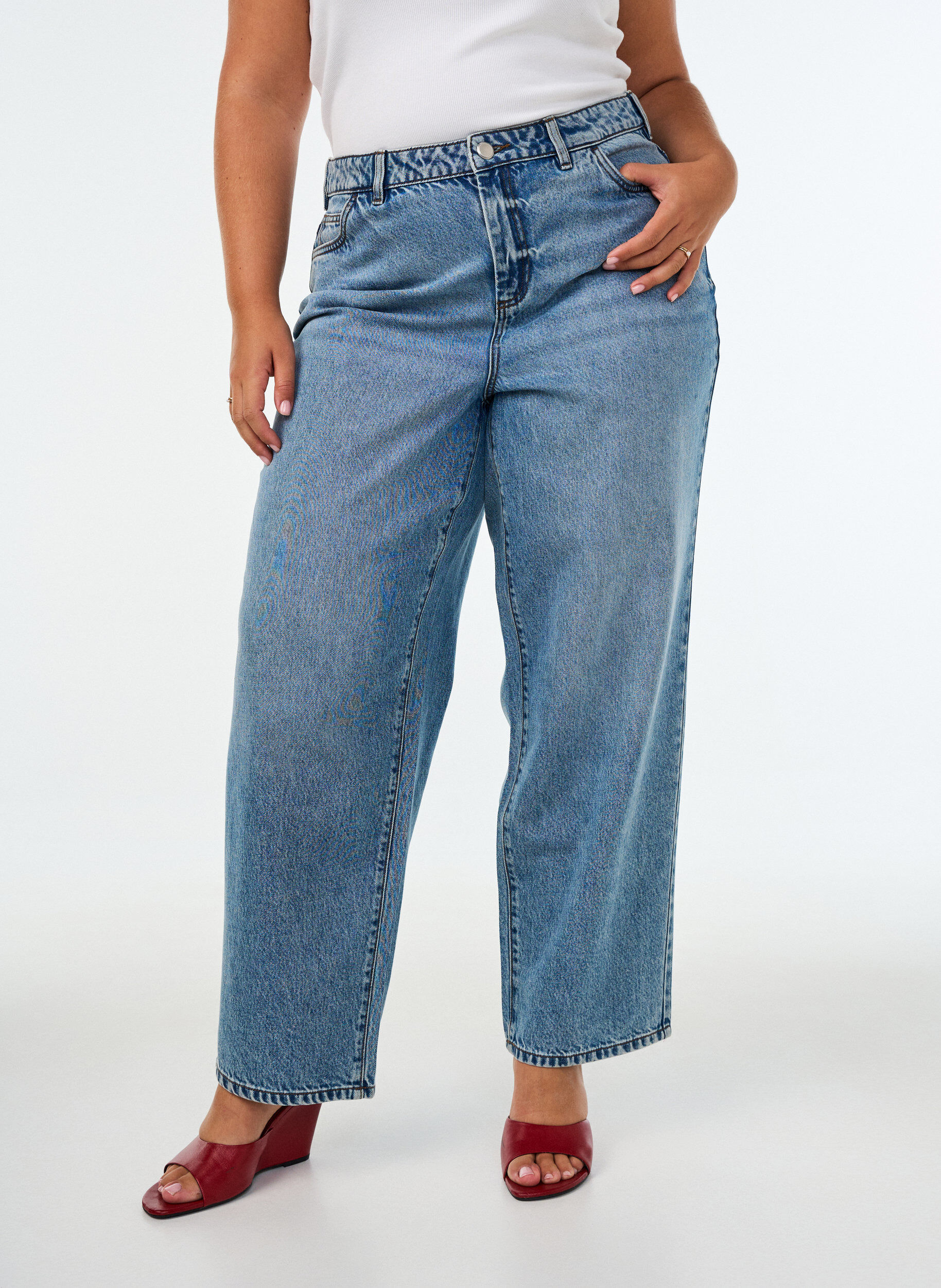 ZizzifashionKiana straight fit jeans with a high waist, Blue, Model image number 2