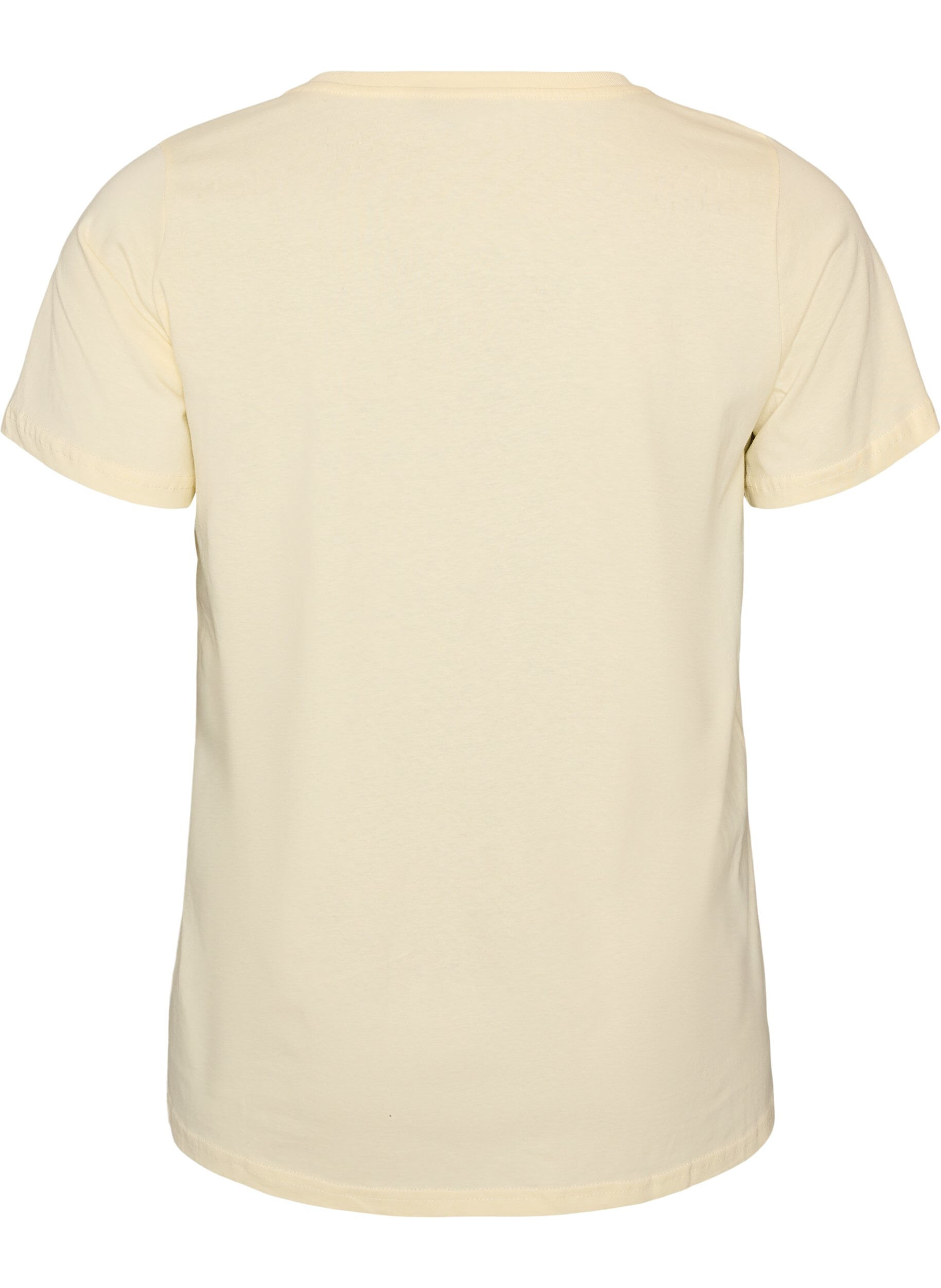 ZizzifashionCotton T-shirt with front print and V-neck, Beige, Packshot image number 1