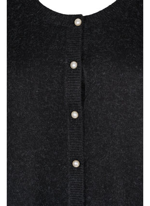Short melange knit cardigan with pearl buttons, Dark Grey Melange, Packshot image number 2