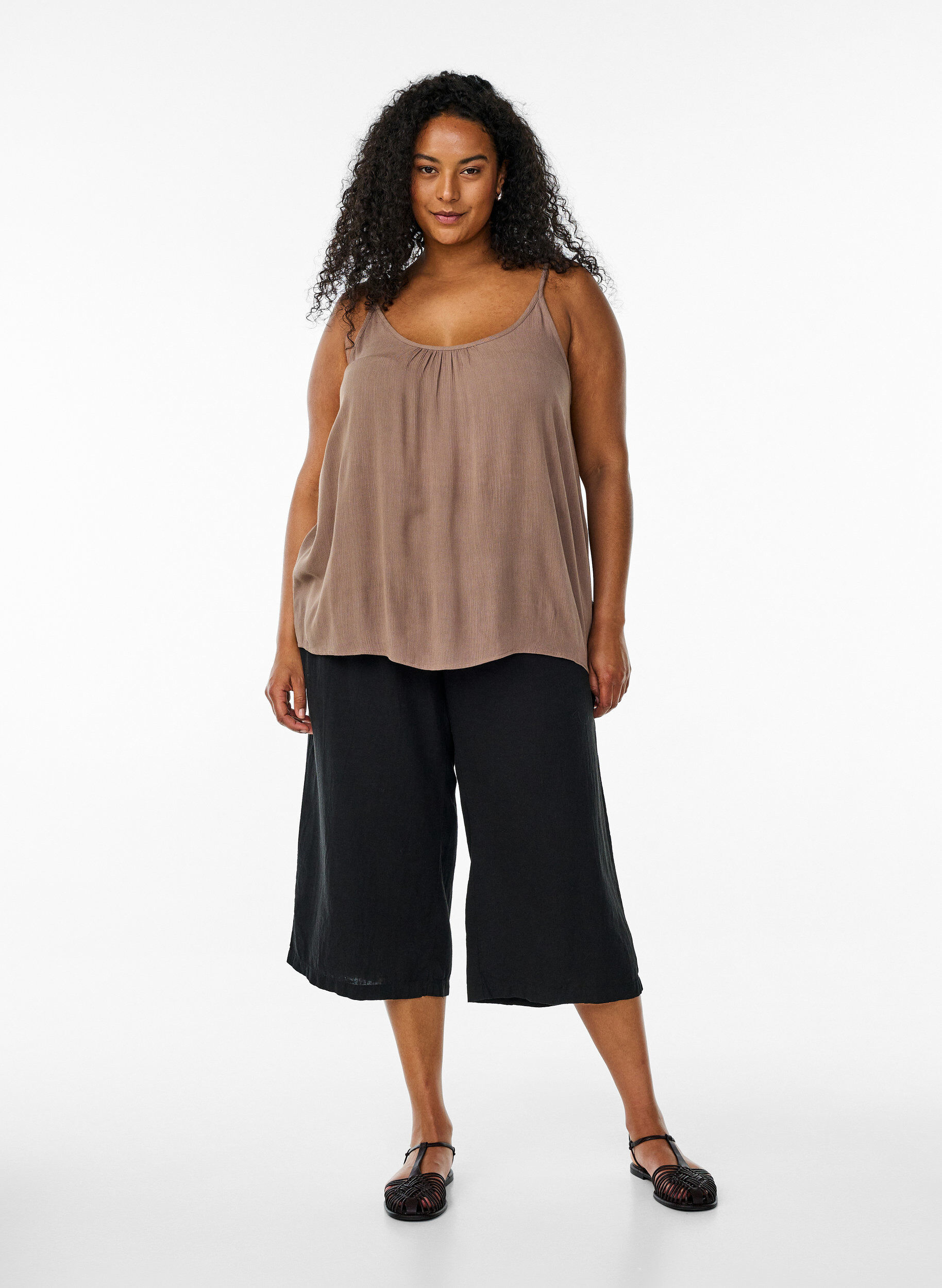 ZizzifashionStrap top in viscose, Brown, Model image number 1