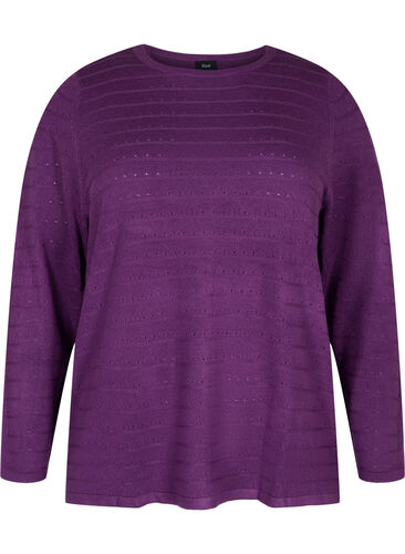 Textured knitted top with round neck, Amaranth Purple, Packshot image number 0