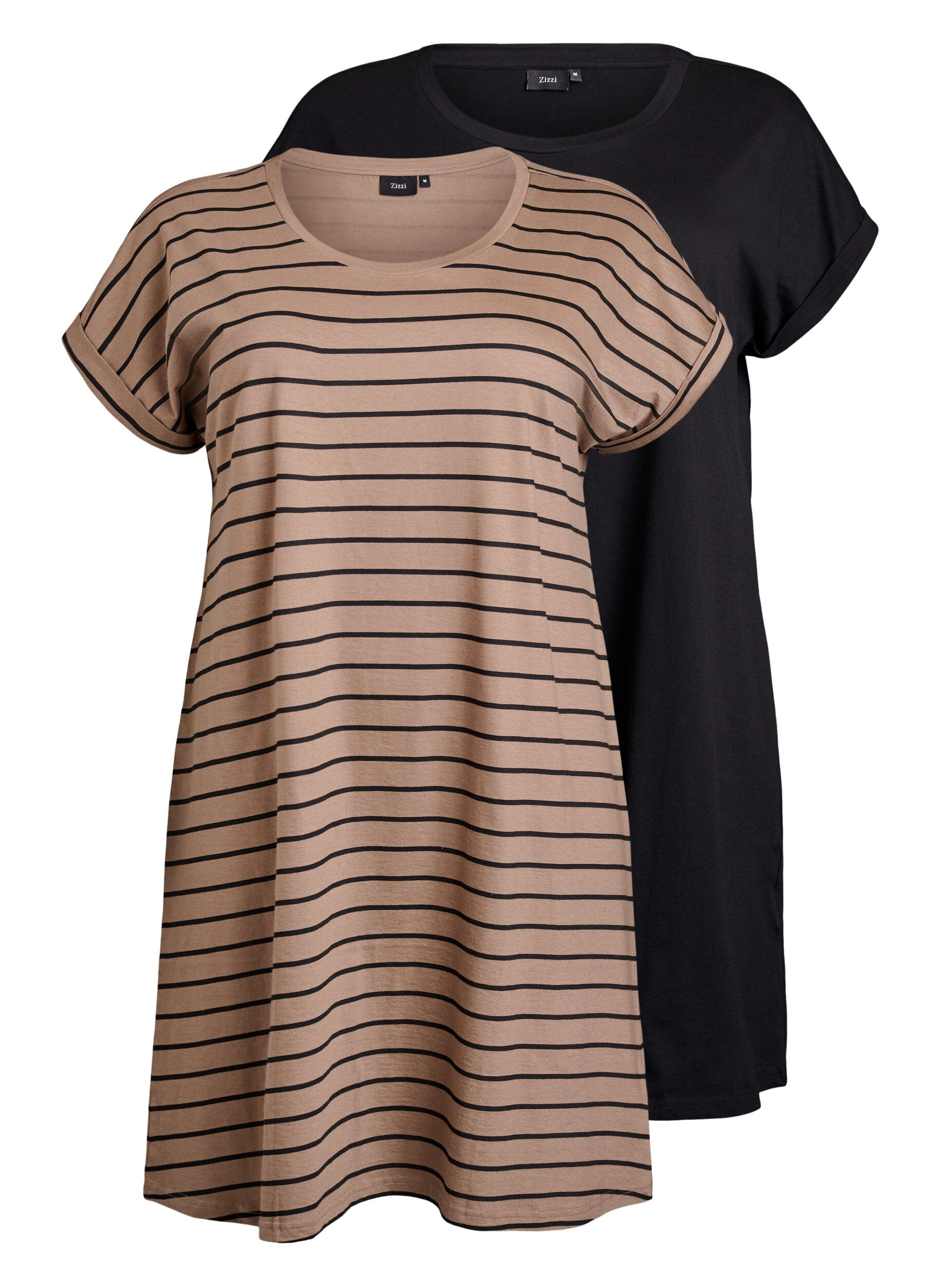 Zizzifashion2-pack T-shirt dress with short sleeves, Brown, Packshot image number 0