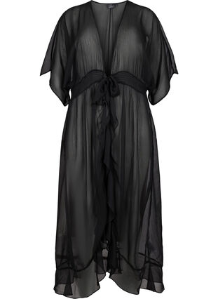 Short-sleeved beach kimono, Black, Packshot image number 0