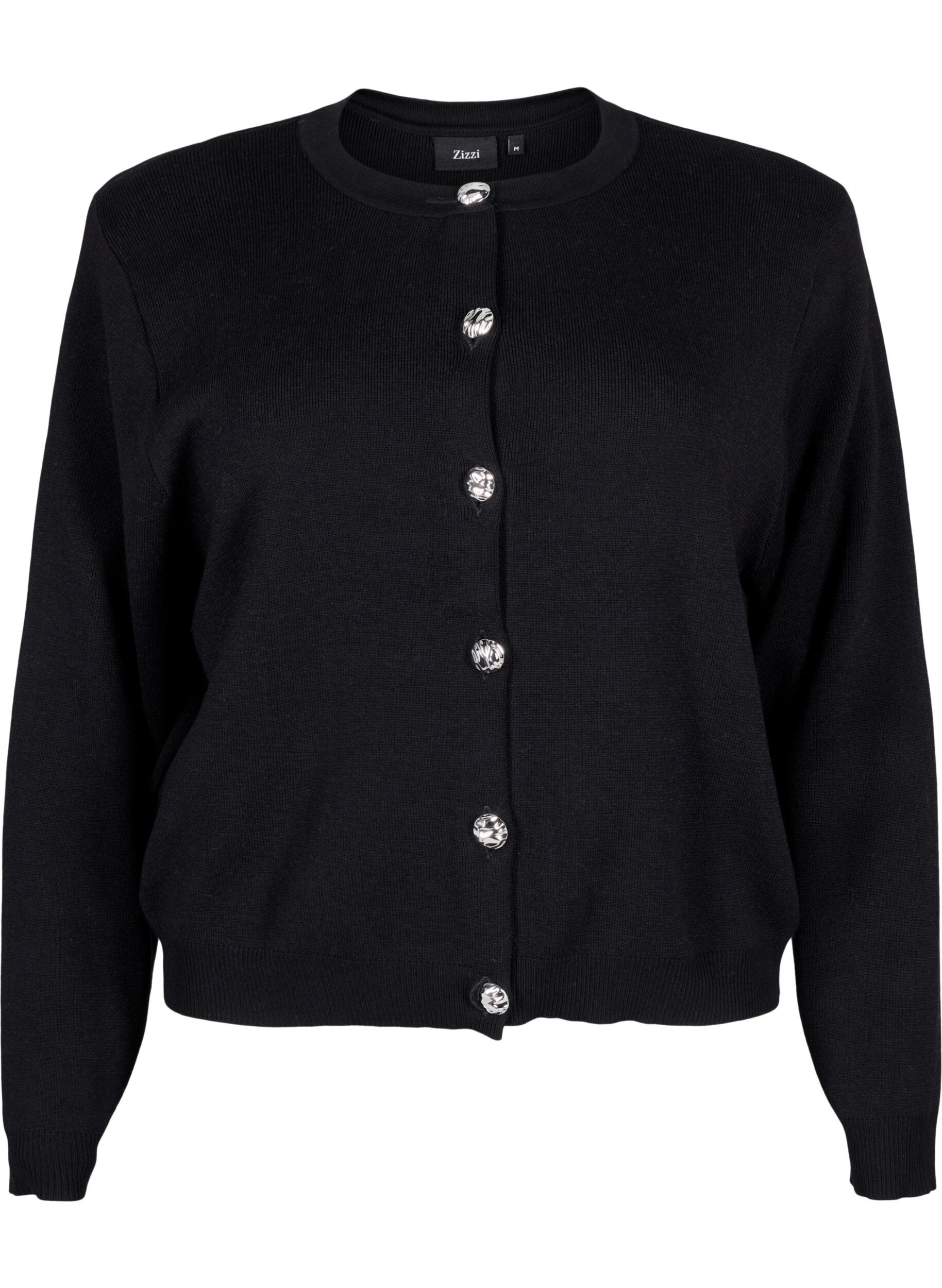 Zizzifashion Knitted cardigan with decorative buttons, Black, Packshot image number 0