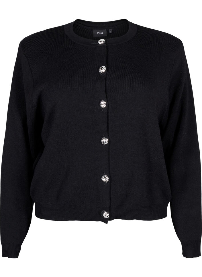 Knitted cardigan with decorative buttons, Black, Packshot image number 0