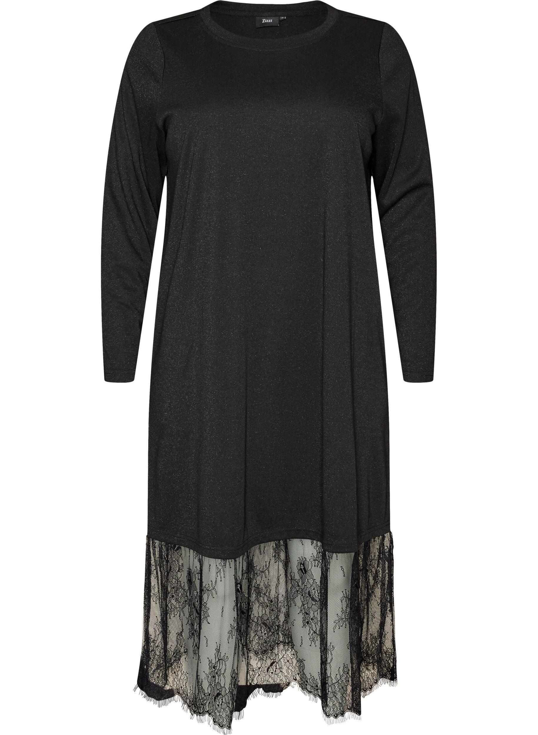 ZizzifashionJersey dress with glitter and lace trim, Black, Packshot image number 0