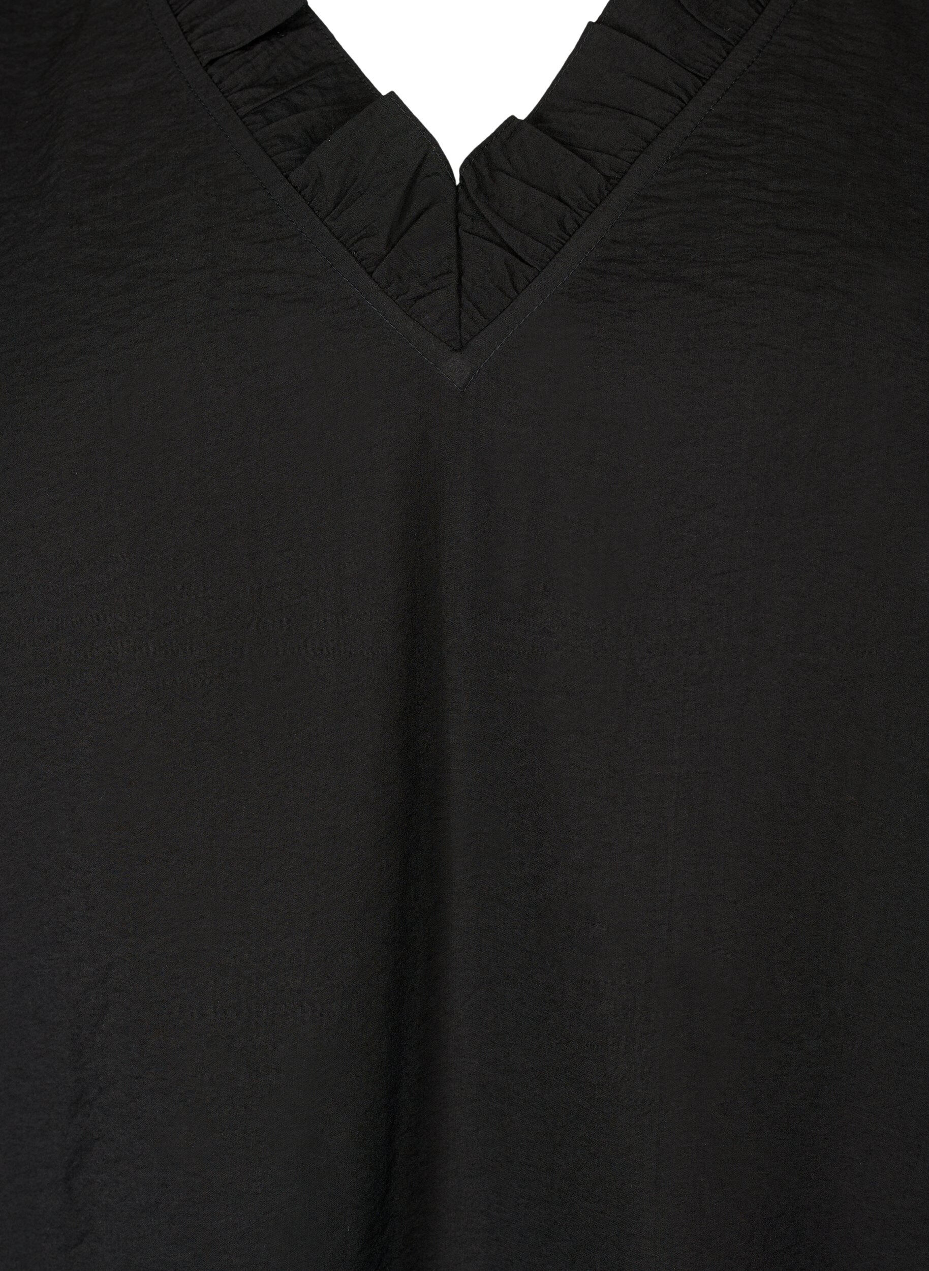 Zizzifashion Long-sleeved viscose blouse with ruffle details, Black, Packshot image number 2