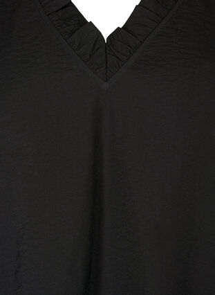 Long-sleeved viscose blouse with ruffle details, Black, Packshot image number 2