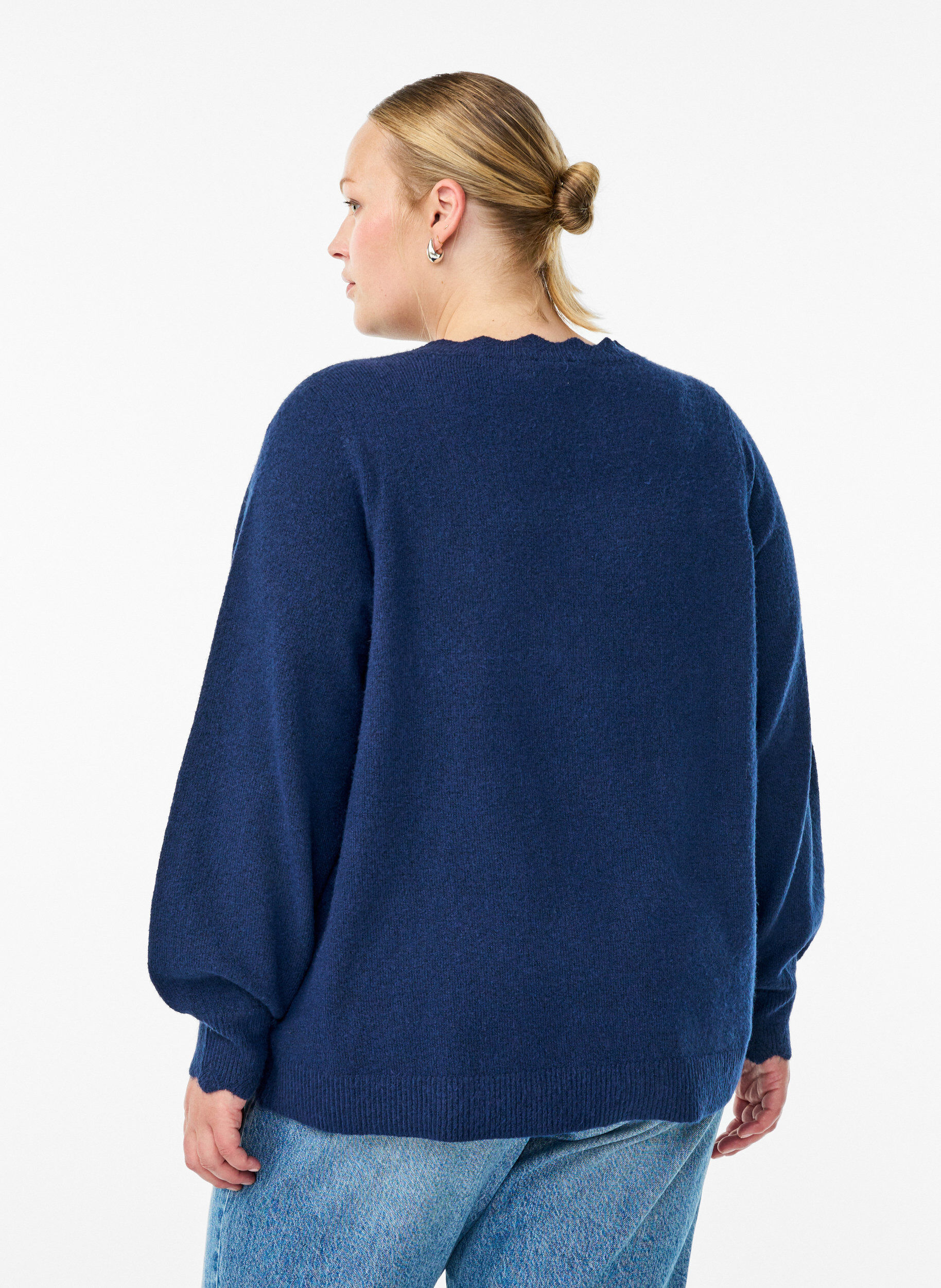 ZizzifashionKnitted blouse with wavy edges, Blue, Model image number 2
