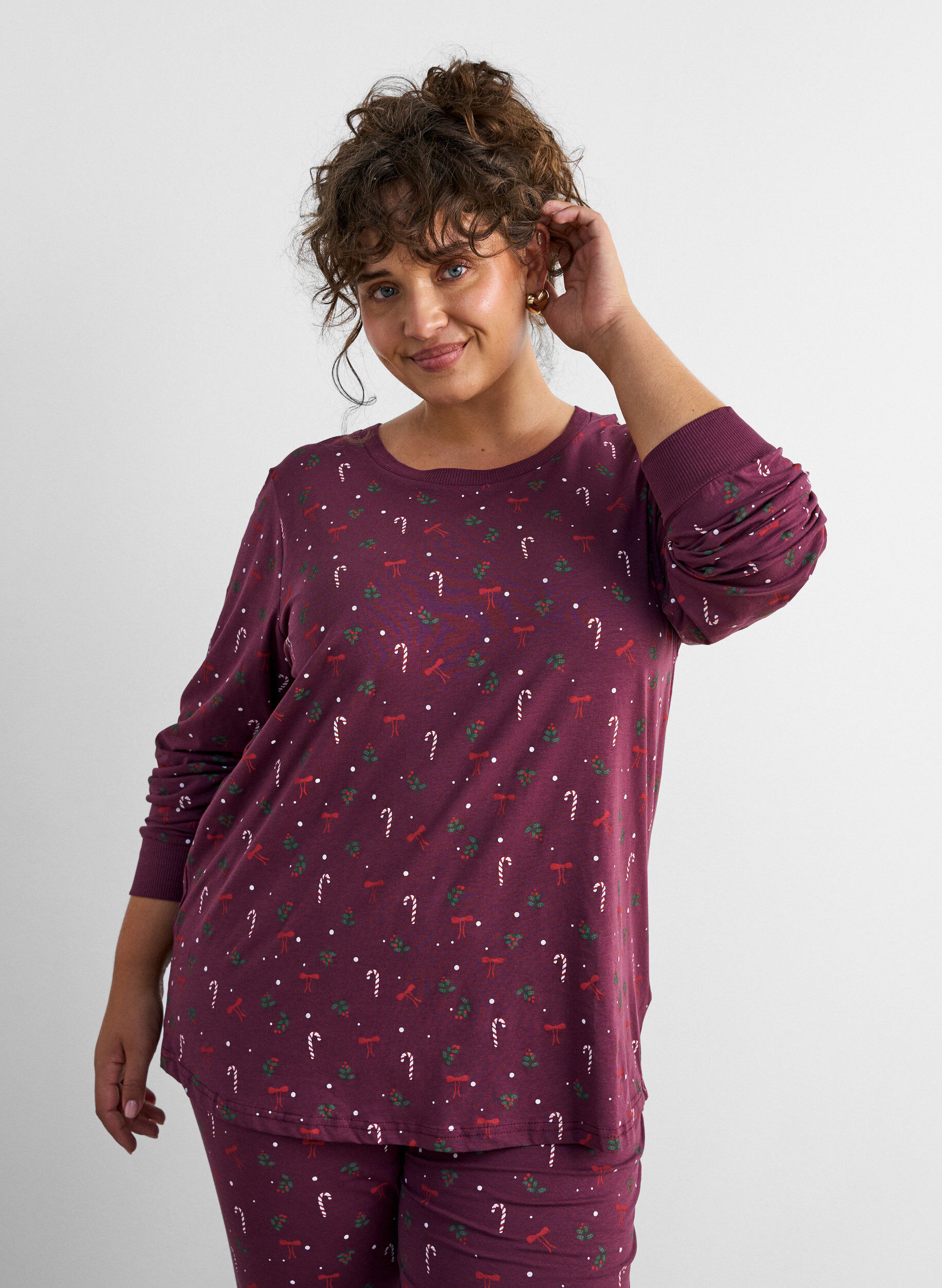ZizzifashionPrinted night top, Dark Bordeaux, Model image number 0