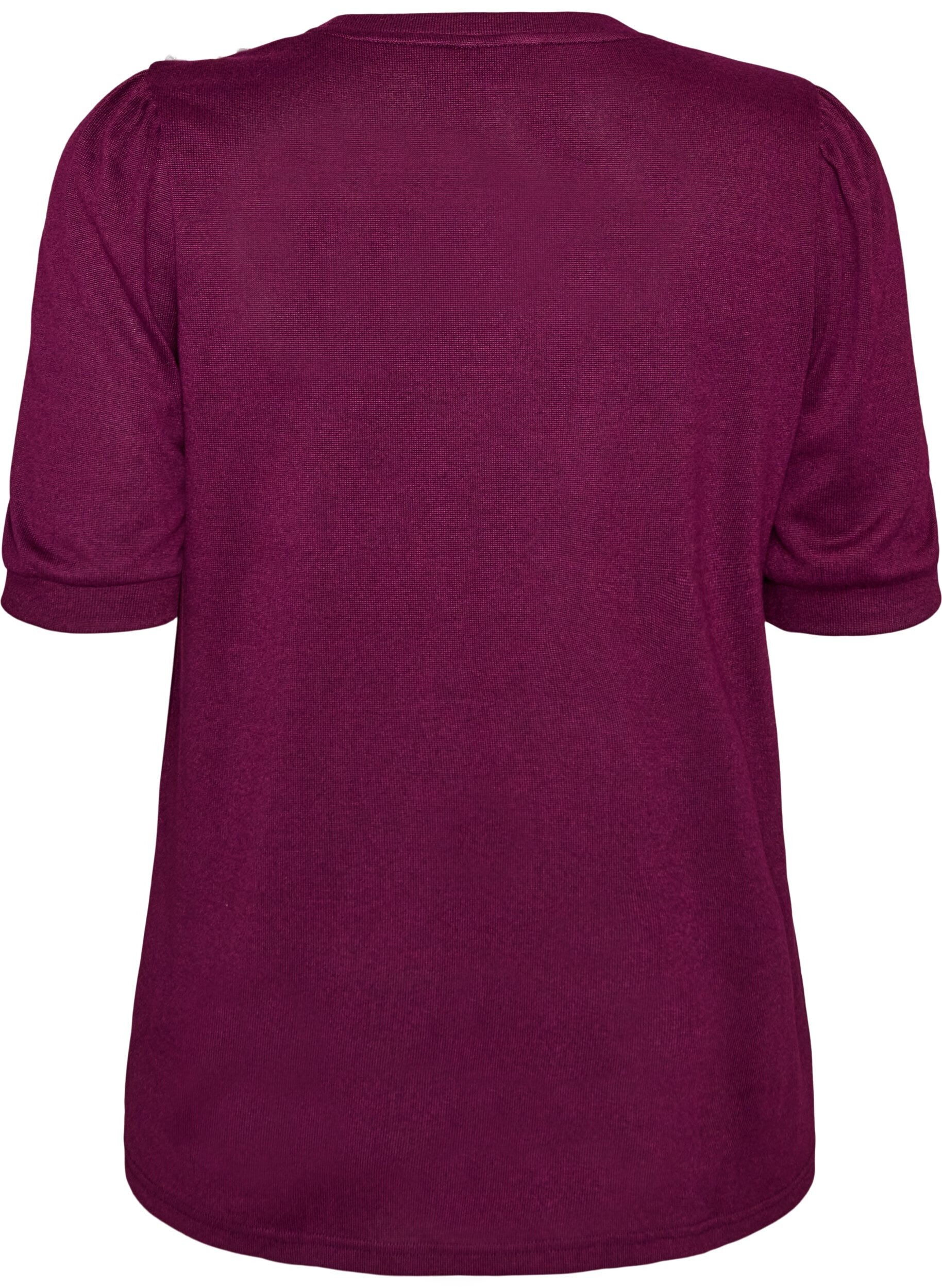 ZizzifashionBlouse with button detail and short puff sleeves, Dark Bordeaux, Packshot image number 1