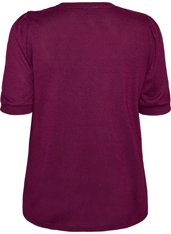 Blouse with button detail and short puff sleeves, Dark Bordeaux, Packshot image number 1