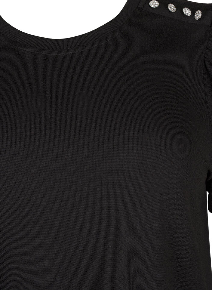 Blouse with button detail and short puff sleeves, Black, Packshot image number 2