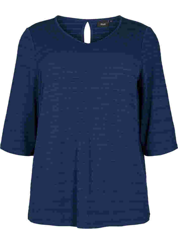 Blouse with 3/4 sleeves and v-neckline, Navy Blazer, Packshot image number 0