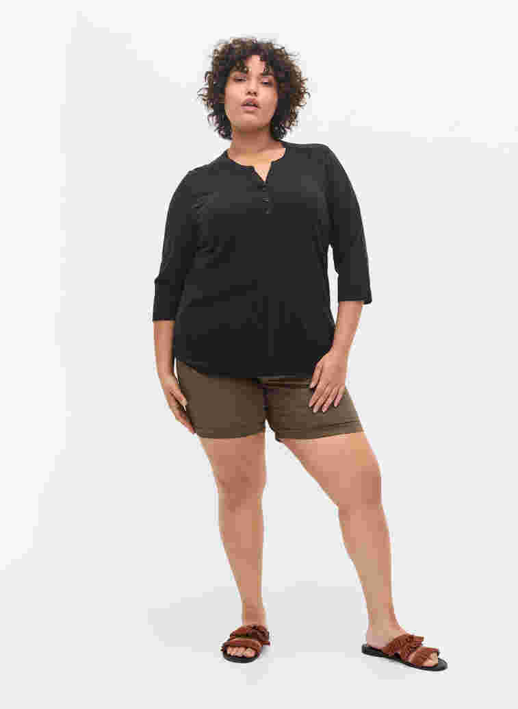 Cotton blouse with 3/4 sleeves, Black, Model image number 2