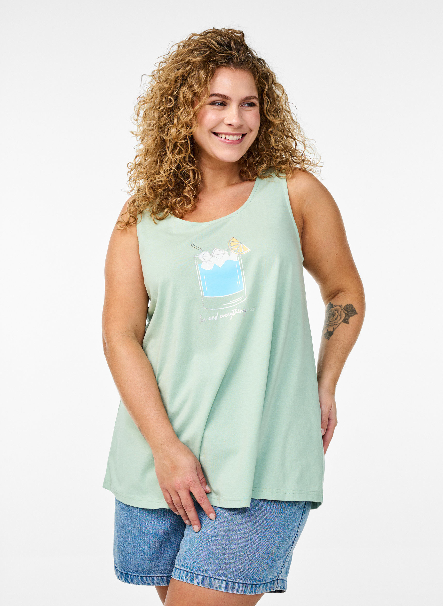 ZizzifashionCotton top with a-shape, Green, Model image number 0