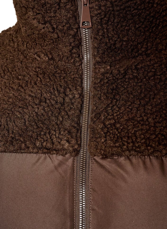 Mid-length puffer jacket with teddy fleece, Brown, Packshot image number 2